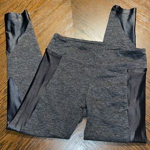 KORAL Gray Athletic Leggings With Faux Leather Trim Size Medium